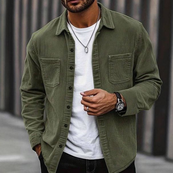 Men's Clothing Corduroy Workwear Pocket Shirt Casual Jacket_viptrois.com