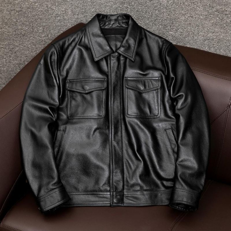 Men's Vintage PU Leather Jacket – Quilted Lined Biker Coat With Relaxed Fit (Black/Brown, Thin & Thickened Versions)_viptrois.com