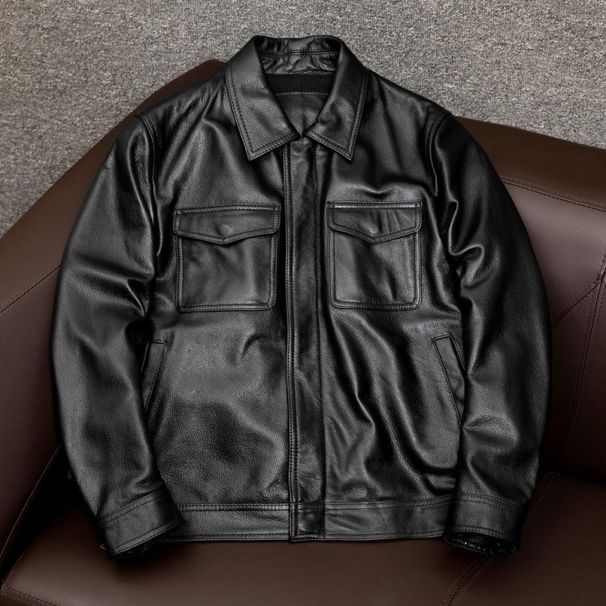 Men's Vintage PU Leather Jacket – Quilted Lined Biker Coat With Relaxed Fit (Black/Brown, Thin & Thickened Versions)_viptrois.com