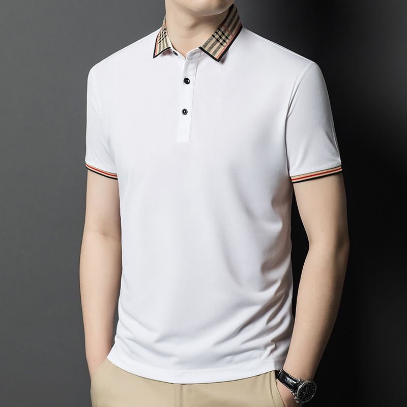 Men's Middle-aged Stretch Non-pilling Summer Loose Short Sleeve Non-iron Slim Fit Turn-down Collar Polo Shirt High_viptrois.com