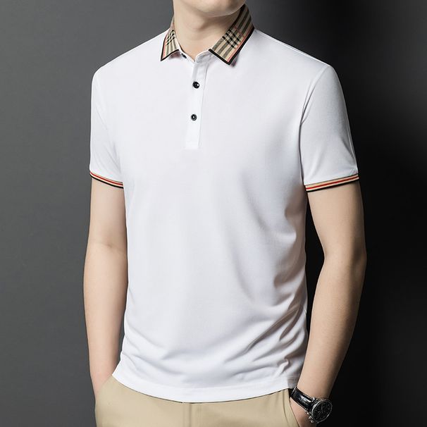 Men's Middle-aged Stretch Non-pilling Summer Loose Short Sleeve Non-iron Slim Fit Turn-down Collar Polo Shirt High_viptrois.com