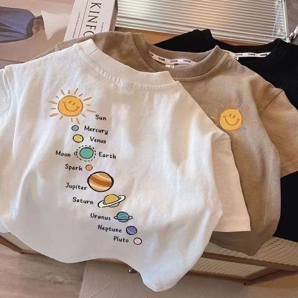 Kid's Clothing cotton boy short-sleeved T-shirt summer thin style cool handsome style loose small and medium children's tops_viptrois.com