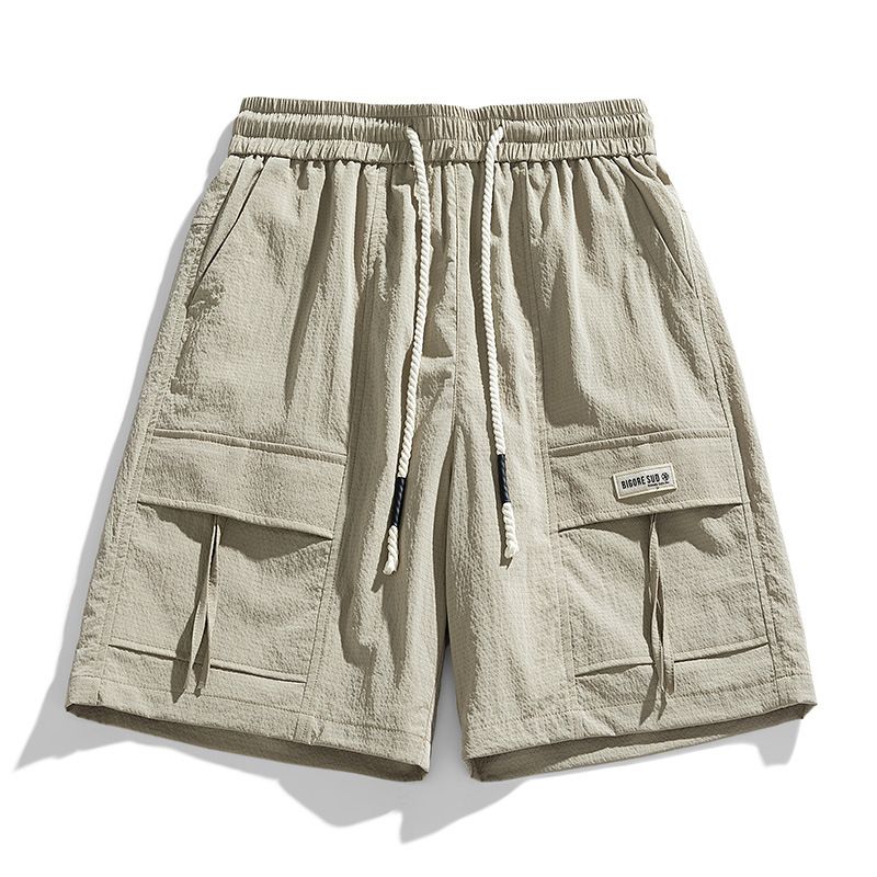 Men's Clothing Summer Thin Casual Pants Teenagers Trendy Brand Ice Sense Five Points Loose Multi Pocket Elastic Waist Overalls_viptrois.com