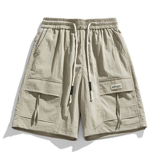 Men's Clothing Summer Thin Casual Pants Teenagers Trendy Brand Ice Sense Five Points Loose Multi Pocket Elastic Waist Overalls_viptrois.com