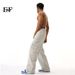 EF JEANS | 2024 New Vintage Simple Large Pocket Color Semi-elastic Waist Overalls Light Grey Jeans_viptrois.com