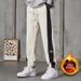 Men's Velvet Sweatpants Loose Fit Casual Autumn Winter Fashion Waffle Patterned Grey Color Bottoms_viptrois.com