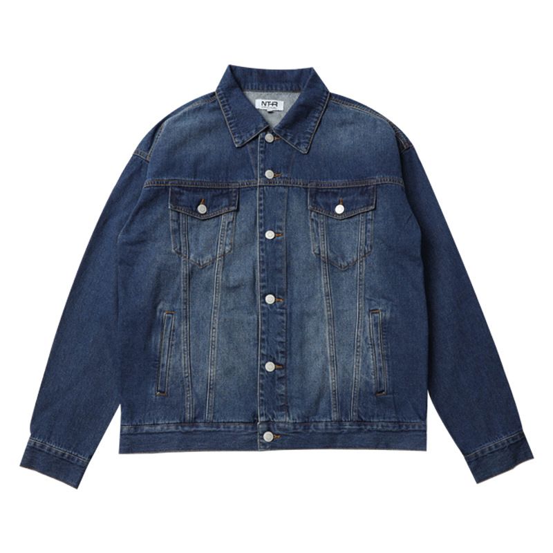Men's Clothing Loose Silhouette Drop Shoulder Denim Jacket Trendy Casual Cityboy Washed Workwear Jacket_viptrois.com