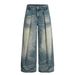 Men's Vintage Distressed Jeans – Relaxed Fit Straight-Leg Denim With Whisker & Crease Details (S-Xxxl, Mid-Rise, Cotton Blend, Streetwear)_viptrois.com