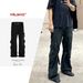 men's and women's multi-pocket trousers high street style for men and women, leg-cinching buckle strap black jeans in multiple sizes_viptrois.com