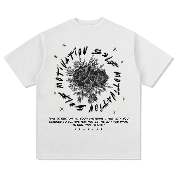 Retro flower digital printing American versatile short-sleeved T-shirt vintage heavy cotton loose trendy tops for men and women_viptrois.com