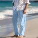 Men's Clothing Men's Linen Solid Color Casual Loose Spring And Summer Breathable Beach Straight Daily Vacation Trousers_viptrois.com