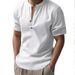 Summer European And American Men's Casual Loose Shirts, Trendy Stand-up Collar Linen Short-sleeved Solid Color Shirts, Plus-size Men's Wear_viptrois.com