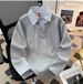Men's Layered Collar Sweatshirt – Streetwear Mock Shirt Pullover With Contrast Stitching (Black/Grey, S-3XL)_viptrois.com
