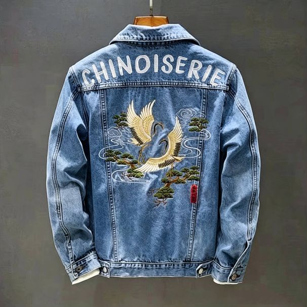 Men's Clothing Chinese Fashion Brand Embroidered Denim Jacket For Men Spring New Style National Trend Print Slim Stretch Jacket All Match Tops_viptrois.com