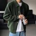 1 Autumn Winter Dark Green Turn-Down Collar Knitted Cardigan Loose Lazy Style Sweater Korean Version Men's Fashion Casual_viptrois.com