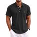 Men's Clothing Casual Button Decoration Lapel Cotton And Linen Short Sleeved Shirt_viptrois.com