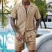 Men's Breathable Openwork Knitted Set Short Sleeved Shirt And Shorts European American Style Casual Two-Piece Summer Clothing_viptrois.com