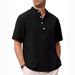 Summer New Men's Large Solid Henley Neck Short Sleeve Shaped Simple Pullover Shirt_viptrois.com