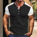 2024 New Plus Size Men's Oversized Waffle Texture T-Shirt Henley Shirt Color Block Short Sleeve_viptrois.com