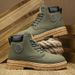 Men's Retro High-Top Work Boots - Fashionable Chunky Sole Martin Boots For Casual & Streetwear (Khaki, Black, Gray, Green)_viptrois.com