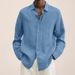 2026 Four Seasons Long-Sleeved V-Neck Casual Loose Buttoned Cotton-Linen Blouse Shirt For Men_viptrois.com