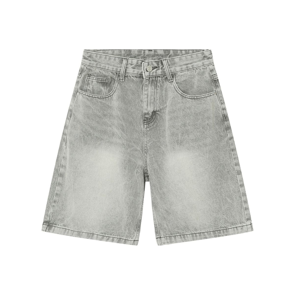 Men's Clothing New Washed Light Grey Japanese And Korean Style Shorts Jeans For Men And Women_viptrois.com