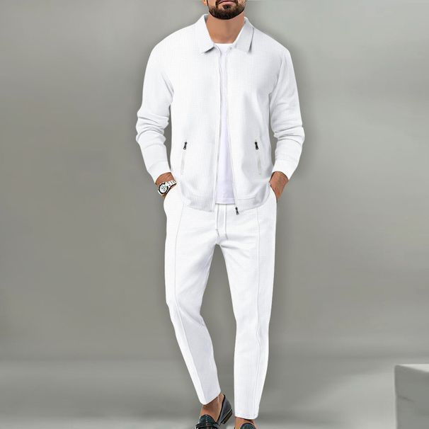 2025 New Sports Leisure Spring and Autumn Waffle Long Sleeve Collar Cardigan Men's Jacket Set 39f7_viptrois.com