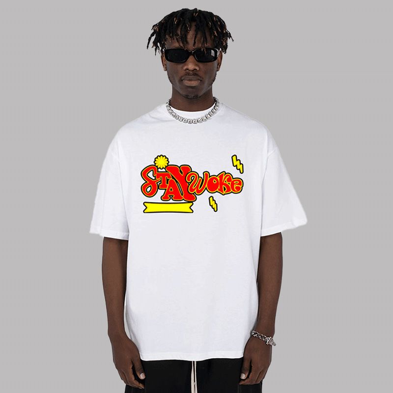 SHX Heavy Small Neckline Short-sleeved Trendy Brand New Summer Printed Men And Women Couple T-shirt Couple Loose_viptrois.com