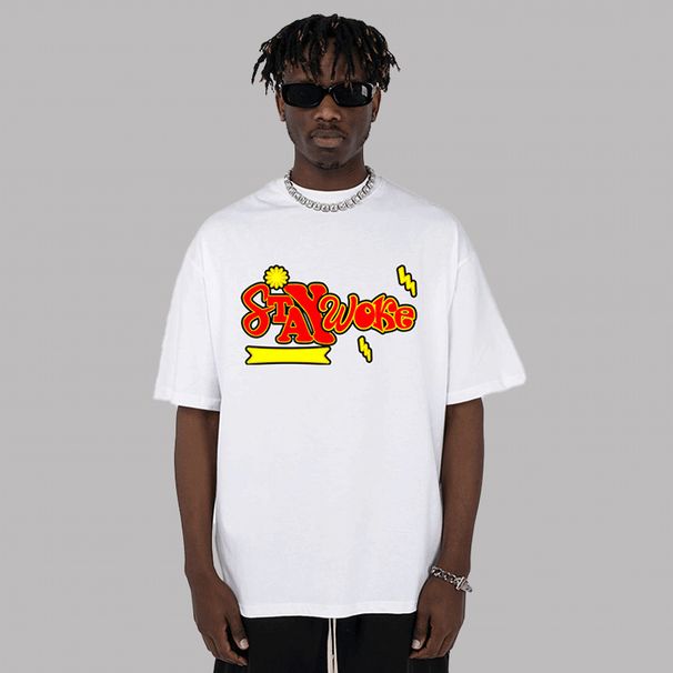 SHX Heavy Small Neckline Short-sleeved Trendy Brand New Summer Printed Men And Women Couple T-shirt Couple Loose_viptrois.com