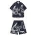 Men's Clothing Couple Short Sleeved Shirt Full Print Auspicious Cloud Snake Bone Loose Beach Cardigan Two Piece Set_viptrois.com