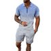 Men's Casual 2-Piece Set - Short Sleeve Zipper Shirt & Matching Shorts | Summer Outfit_viptrois.com