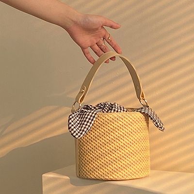 Women's Bucket Bag Bow Plaid Bucket Braid Bag Fashion Single Shoulder Cross-body Braid Handbag For Women_viptrois.com