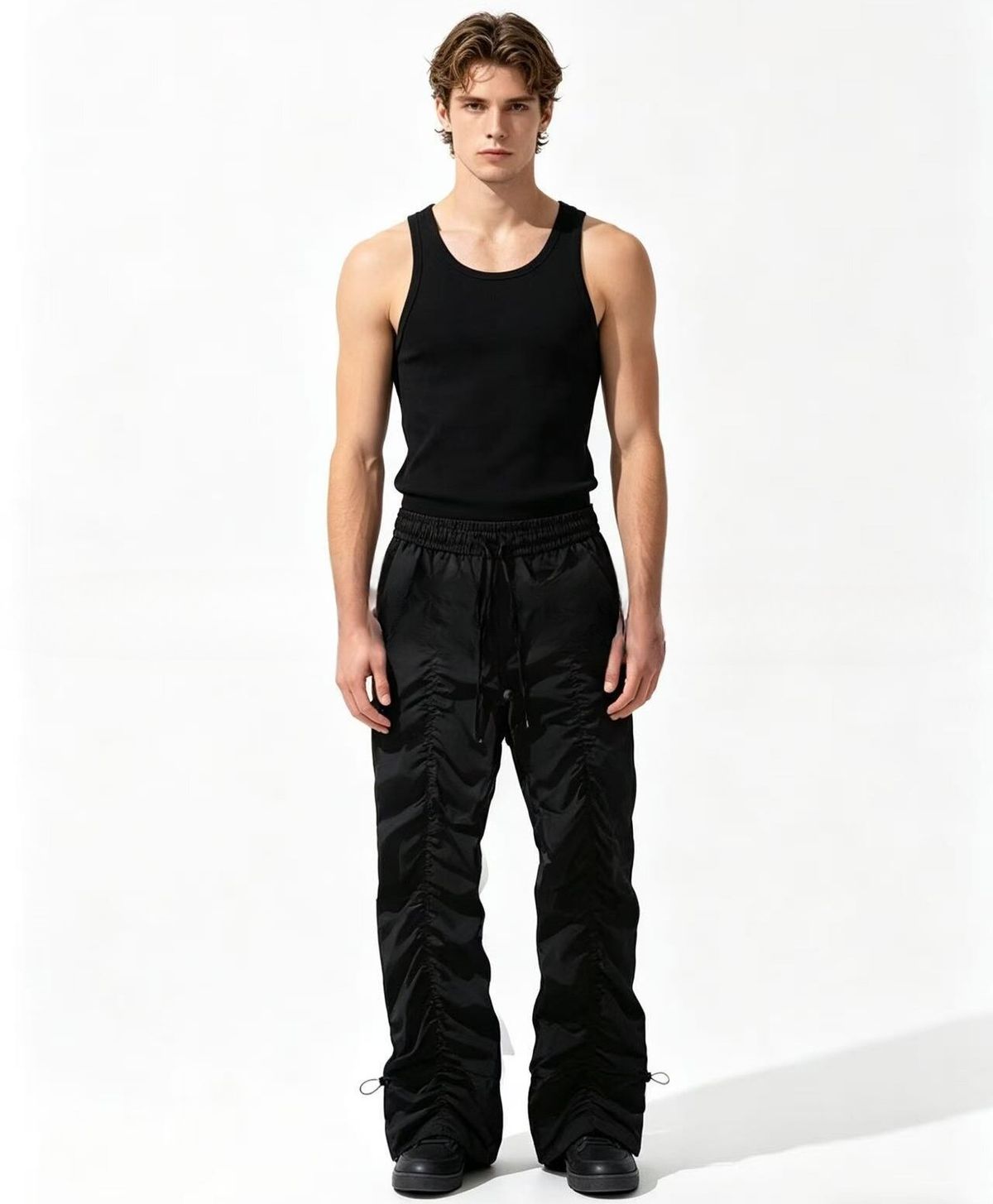 Unisex Slim Fit High Waist Pleated Casual Pants Workwear Hip Hop Style Layered Slightly Flared Trendy High Street Pants For Men_viptrois.com
