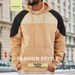 Men's Oversized Color-Block Hooded Sweatshirt – Polyester Pullover With Kangaroo Pocket (Khaki, Grey, Black, Navy) – Fall Streetwear Essential_viptrois.com