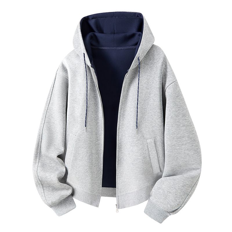 Heavyweight Hooded Zip-Up Sweatshirt – Oversized Vintage Streetwear Jacket For Men & Women (Stone Grey/Charcoal/Navy/White-Yellow, 55% Cotton Blend,)_viptrois.com