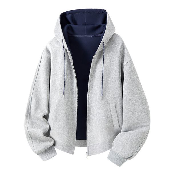 Heavyweight Hooded Zip-Up Sweatshirt – Oversized Vintage Streetwear Jacket For Men & Women (Stone Grey/Charcoal/Navy/White-Yellow, 55% Cotton Blend,)_viptrois.com