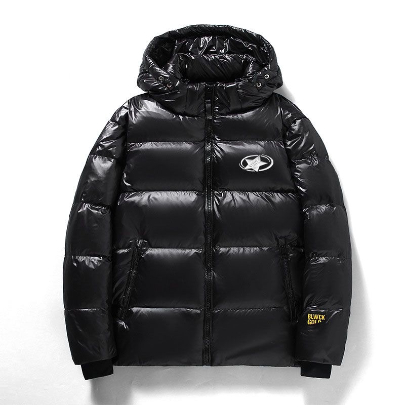 Unisex Black Gold Puffer Jacket - Short-Length Winter Coat With 3D Star Embroidery, Streetwear Outerwear_viptrois.com