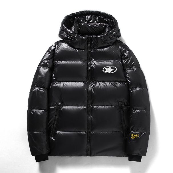 Unisex Black Gold Puffer Jacket - Short-Length Winter Coat With 3D Star Embroidery, Streetwear Outerwear_viptrois.com