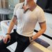 Men's Thin Stretchy Short Sleeved Collared Hollow out Knit Ice Silk Polo Shirt Fashionable E Commerce Item_viptrois.com