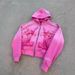 Men's Pink Cardigan Hooded Sweatshirt Jacket Hip Hop Rock American Printed Top Casual Streetwear_viptrois.com