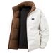 Unisex Reversible Winter Jacket - Thickened Polyester Puffer Coat With Stand Collar, Warm & Comfortable For Daily Wear (White/Black/Brown)_viptrois.com