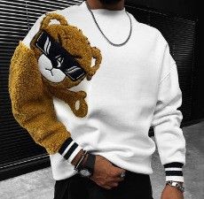 2025 New Men's Sweatshirt Bear In Black Long Sleeve Jacket Autumn/Winter Fleece-Lined Sweatshirt Casual_viptrois.com