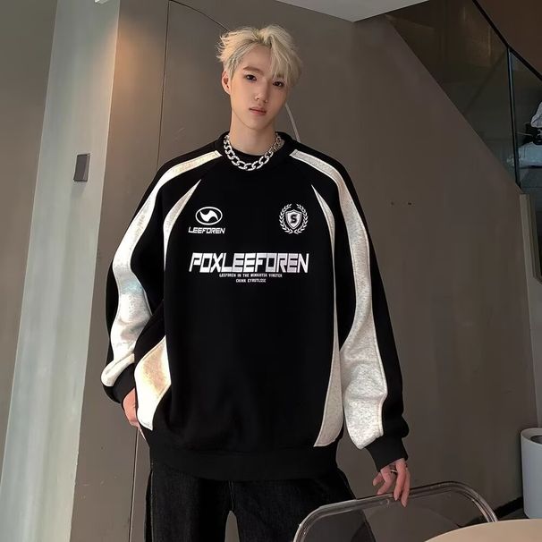 Trendy Brand Fleece Sweatshirt For Men, Autumn And Winter American High Street Heavyweight Retro Loose Versatile Letter_viptrois.com