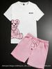 Men's American Style Trendy Cartoon Print Summer Sportswear Set Short Sleeved Casual Two Piece Street Style Couple Outfit_viptrois.com