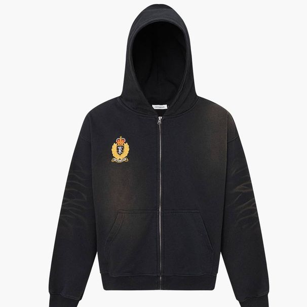 Men's Clothing Washed Embroidered Badge Solid Color Unisex Couple Hooded Sweatshirt Jacket_viptrois.com