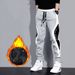 Men's Clothing Velvet Pants Autumn And Winter New Thick Warm Fashion Stitching Contrast Color Trend Embroidery Cuff Sweatpants_viptrois.com