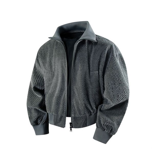 2026 High Quality Fashion Outerwear Zip-Up Coat Men's 100% Polyester Lapel Splicing Long Sleeve Casual Loose Zipper Jacket_viptrois.com