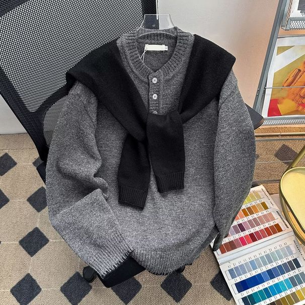 Oversized Drop Shoulder Sweatshirt – Trendy Layered Look (S-XXL, Blue/Dark Gray, Unisex, Machine Washable, Casual Wear)_viptrois.com