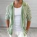 Men's Clothing Knitted Cardigan Summer New Striped Color Matching Lapel Short Sleeved Jacket_viptrois.com