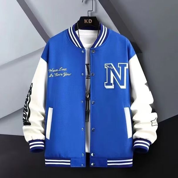 Men's Casual Style Baseball Jacket - Lightweight & Breathable Polyester Coat For Spring/Autumn - Loose Fit Streetwear Jacket With Side Pockets _viptrois.com